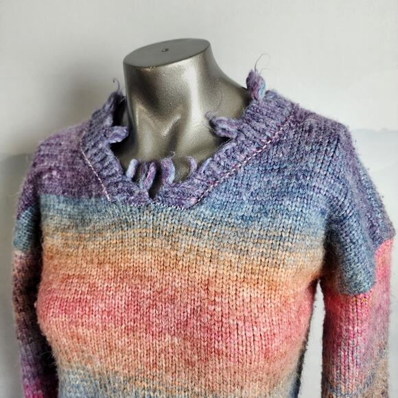 Sabrina Lauren NY Distressed Rainbow Chunky Knit Sweater | Women's M - Picture 2 of 8